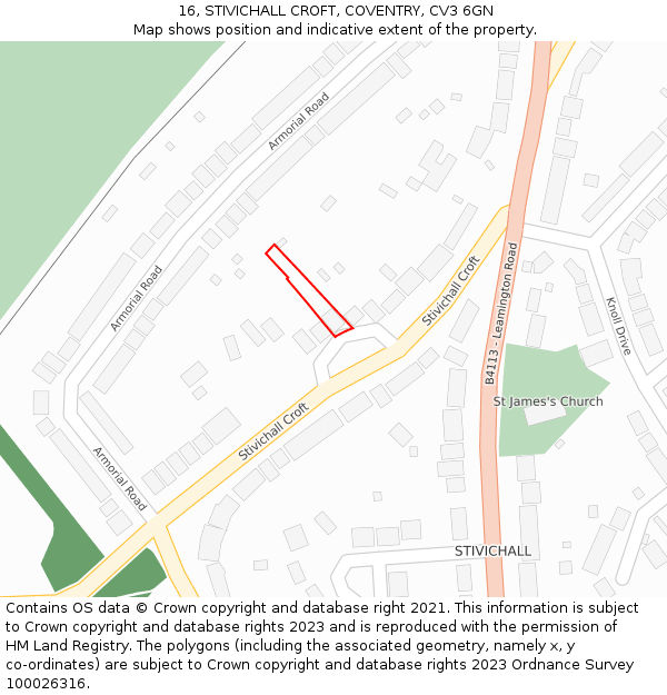 16, STIVICHALL CROFT, COVENTRY, CV3 6GN: Location map and indicative extent of plot