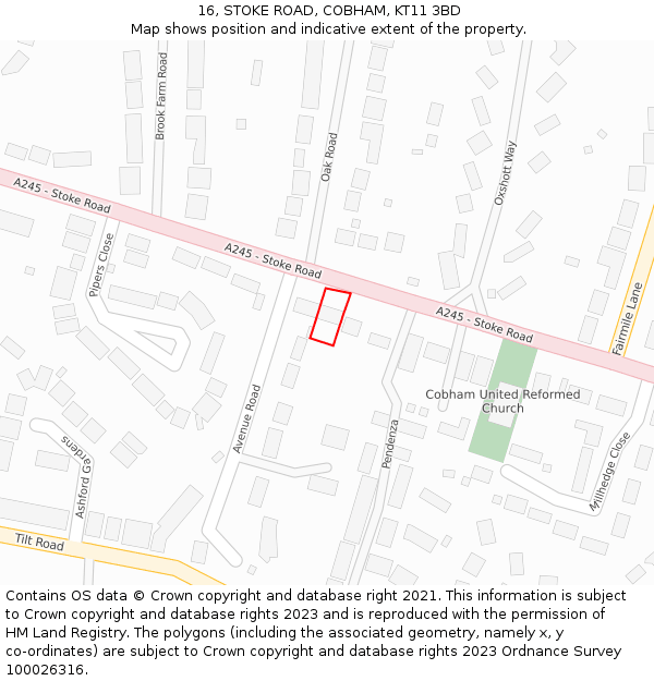 16, STOKE ROAD, COBHAM, KT11 3BD: Location map and indicative extent of plot
