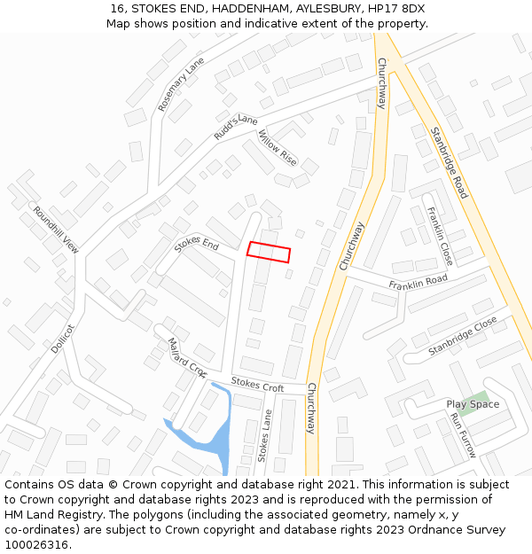 16, STOKES END, HADDENHAM, AYLESBURY, HP17 8DX: Location map and indicative extent of plot