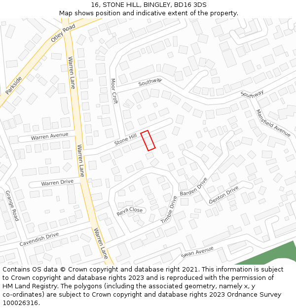 16, STONE HILL, BINGLEY, BD16 3DS: Location map and indicative extent of plot