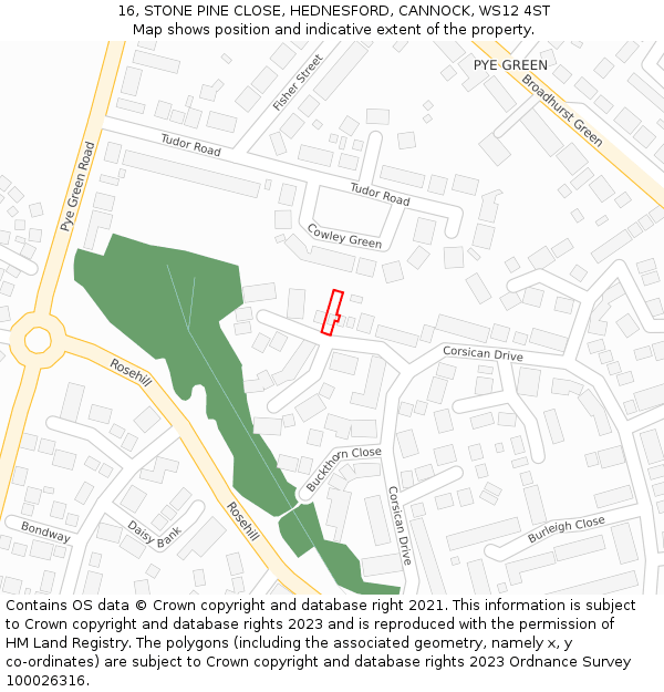 16, STONE PINE CLOSE, HEDNESFORD, CANNOCK, WS12 4ST: Location map and indicative extent of plot