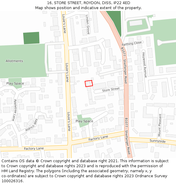 16, STORE STREET, ROYDON, DISS, IP22 4ED: Location map and indicative extent of plot
