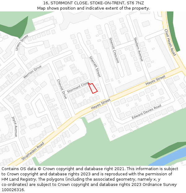 16, STORMONT CLOSE, STOKE-ON-TRENT, ST6 7NZ: Location map and indicative extent of plot
