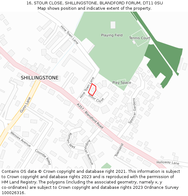 16, STOUR CLOSE, SHILLINGSTONE, BLANDFORD FORUM, DT11 0SU: Location map and indicative extent of plot