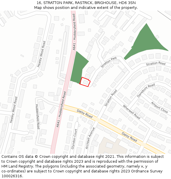 16, STRATTON PARK, RASTRICK, BRIGHOUSE, HD6 3SN: Location map and indicative extent of plot