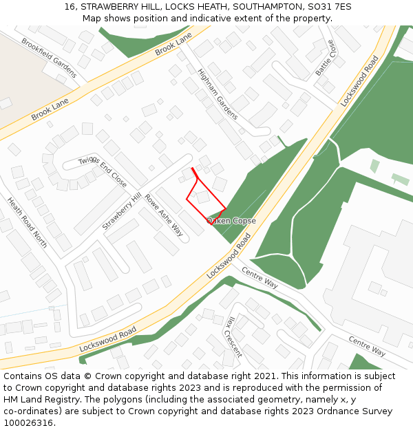 16, STRAWBERRY HILL, LOCKS HEATH, SOUTHAMPTON, SO31 7ES: Location map and indicative extent of plot