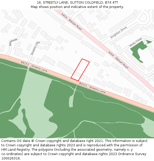 16, STREETLY LANE, SUTTON COLDFIELD, B74 4TT: Location map and indicative extent of plot