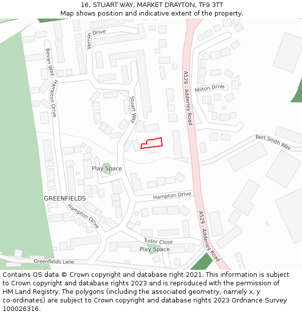16, STUART WAY, MARKET DRAYTON, TF9 3TT: Location map and indicative extent of plot