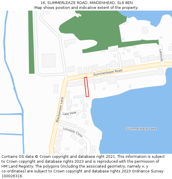 16, SUMMERLEAZE ROAD, MAIDENHEAD, SL6 8EN: Location map and indicative extent of plot