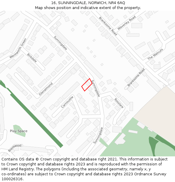 16, SUNNINGDALE, NORWICH, NR4 6AQ: Location map and indicative extent of plot