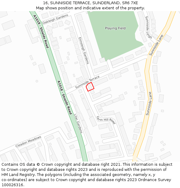 16, SUNNISIDE TERRACE, SUNDERLAND, SR6 7XE: Location map and indicative extent of plot