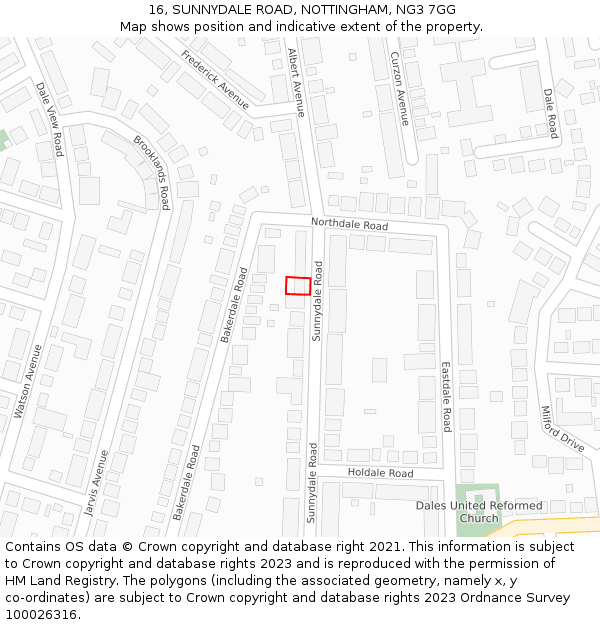 16, SUNNYDALE ROAD, NOTTINGHAM, NG3 7GG: Location map and indicative extent of plot