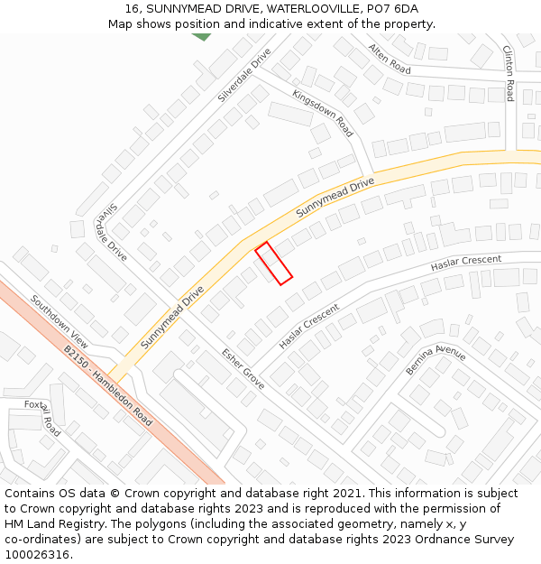 16, SUNNYMEAD DRIVE, WATERLOOVILLE, PO7 6DA: Location map and indicative extent of plot