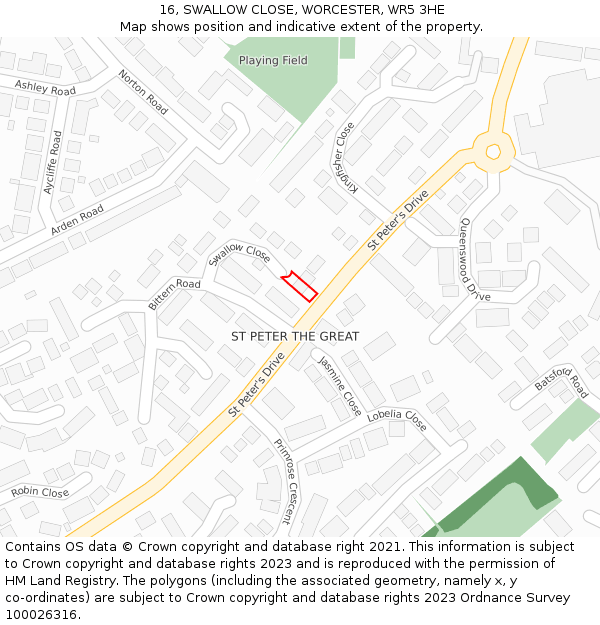 16, SWALLOW CLOSE, WORCESTER, WR5 3HE: Location map and indicative extent of plot