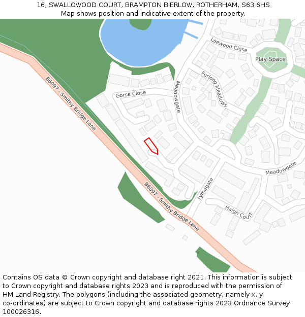 16, SWALLOWOOD COURT, BRAMPTON BIERLOW, ROTHERHAM, S63 6HS: Location map and indicative extent of plot