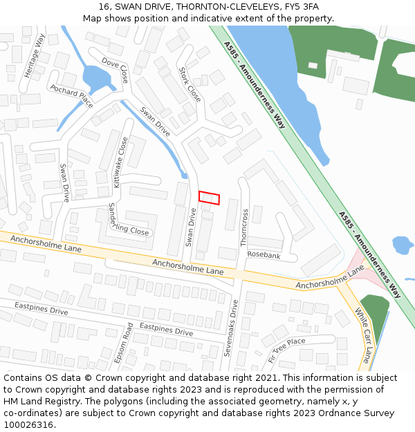16, SWAN DRIVE, THORNTON-CLEVELEYS, FY5 3FA: Location map and indicative extent of plot