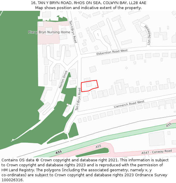 16, TAN Y BRYN ROAD, RHOS ON SEA, COLWYN BAY, LL28 4AE: Location map and indicative extent of plot