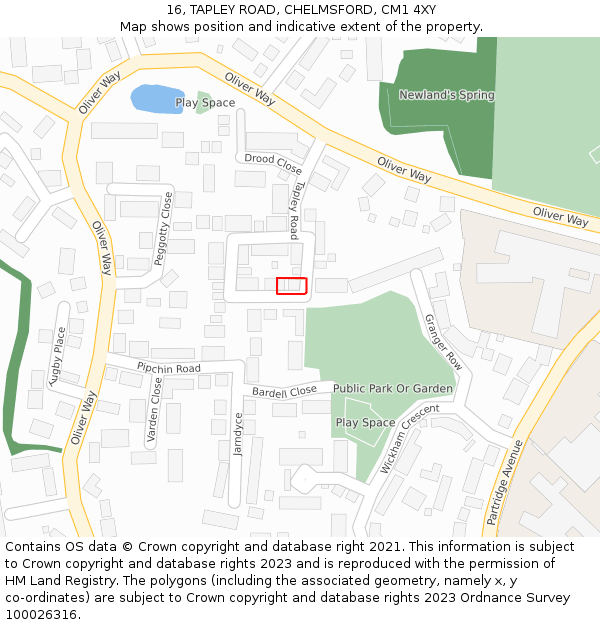 16, TAPLEY ROAD, CHELMSFORD, CM1 4XY: Location map and indicative extent of plot