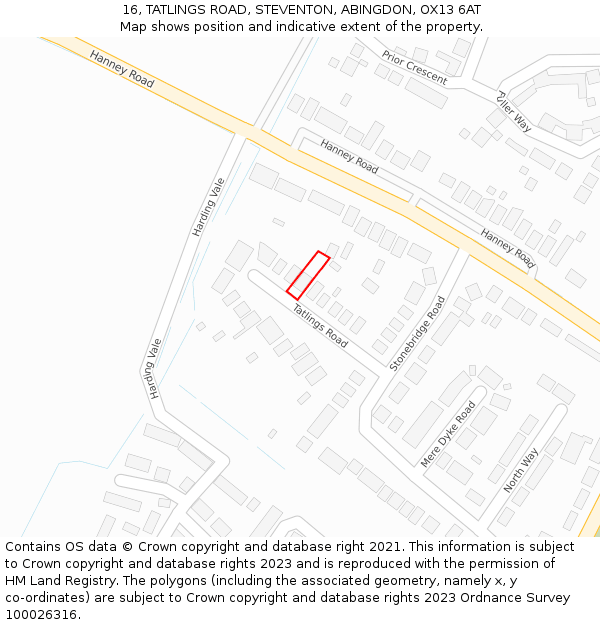 16, TATLINGS ROAD, STEVENTON, ABINGDON, OX13 6AT: Location map and indicative extent of plot