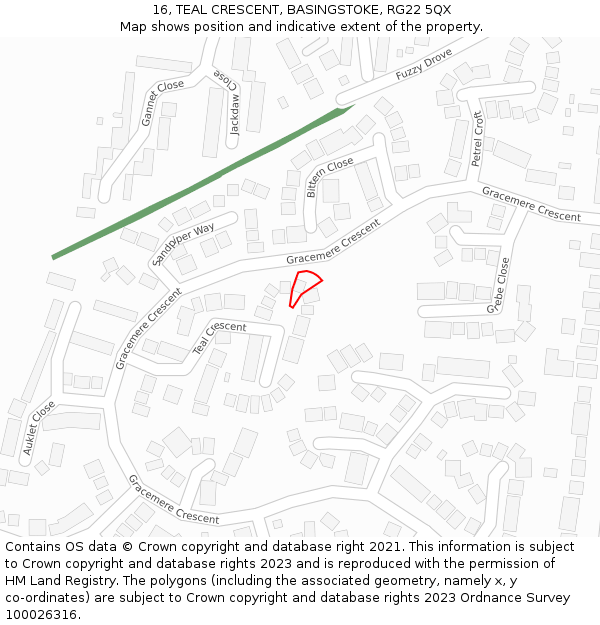 16, TEAL CRESCENT, BASINGSTOKE, RG22 5QX: Location map and indicative extent of plot