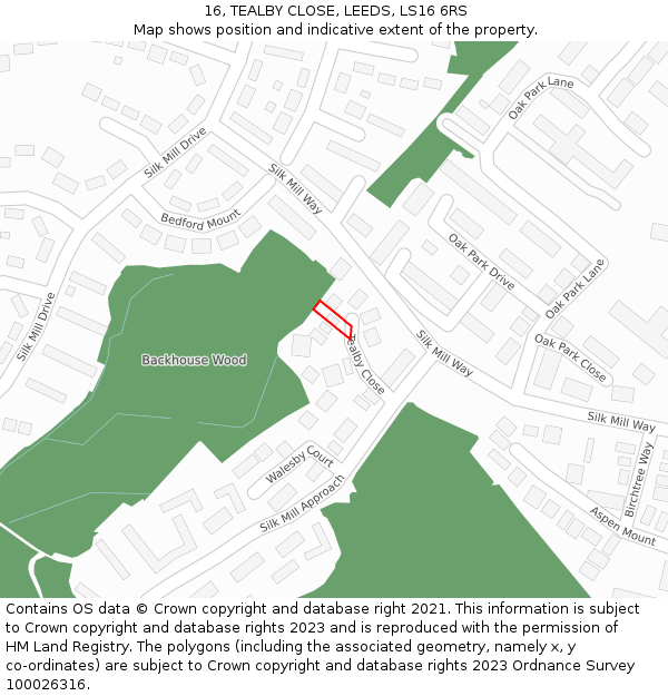 16, TEALBY CLOSE, LEEDS, LS16 6RS: Location map and indicative extent of plot