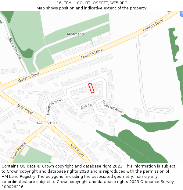 16, TEALL COURT, OSSETT, WF5 0PG: Location map and indicative extent of plot
