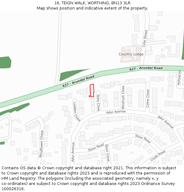 16, TEIGN WALK, WORTHING, BN13 3LR: Location map and indicative extent of plot
