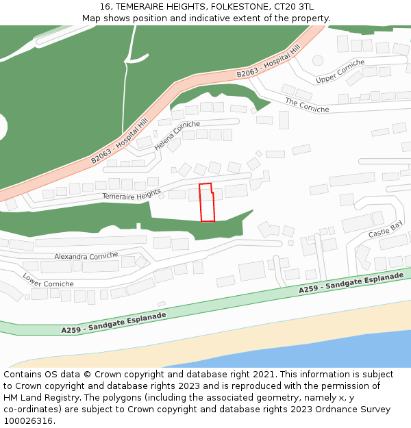 16, TEMERAIRE HEIGHTS, FOLKESTONE, CT20 3TL: Location map and indicative extent of plot