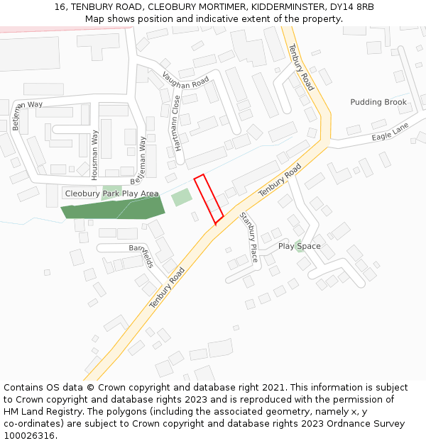 16, TENBURY ROAD, CLEOBURY MORTIMER, KIDDERMINSTER, DY14 8RB: Location map and indicative extent of plot