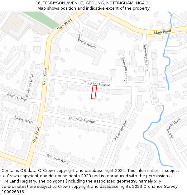 16, TENNYSON AVENUE, GEDLING, NOTTINGHAM, NG4 3HJ: Location map and indicative extent of plot