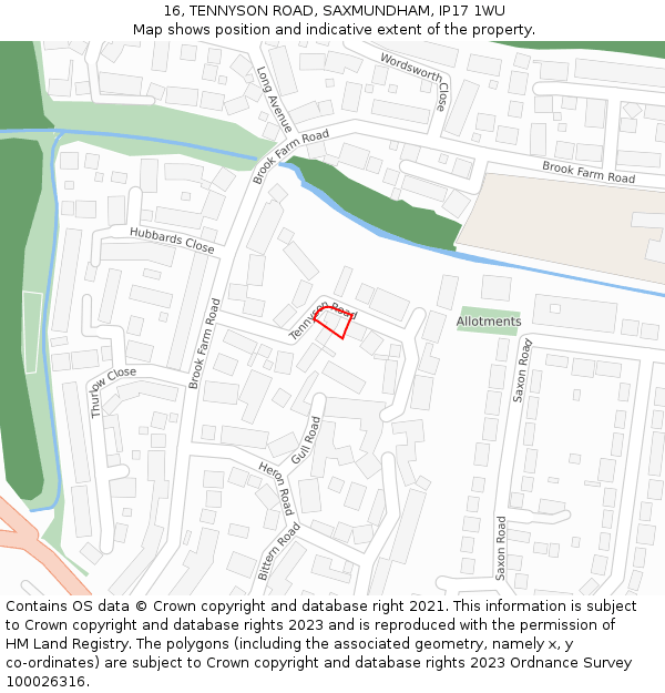 16, TENNYSON ROAD, SAXMUNDHAM, IP17 1WU: Location map and indicative extent of plot