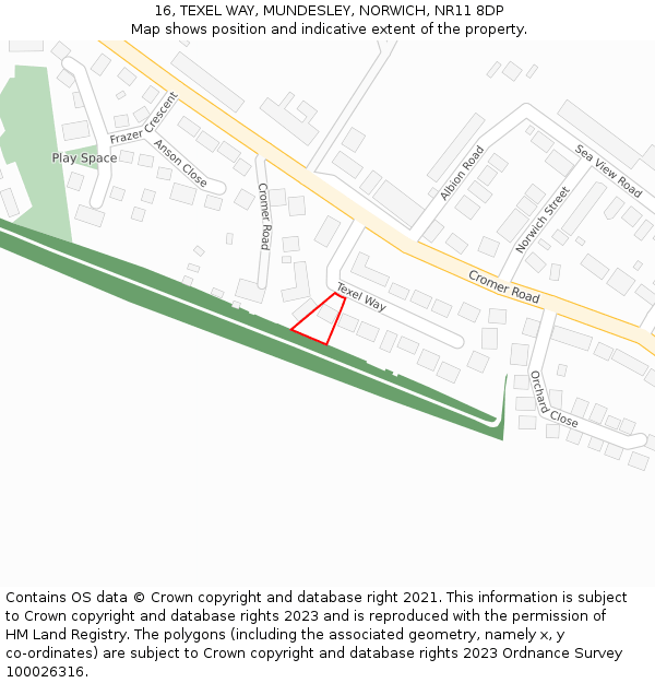 16, TEXEL WAY, MUNDESLEY, NORWICH, NR11 8DP: Location map and indicative extent of plot