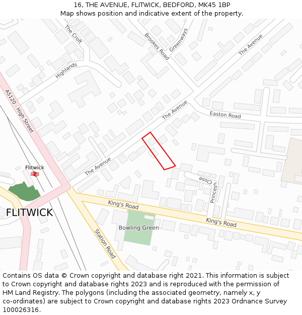 16, THE AVENUE, FLITWICK, BEDFORD, MK45 1BP: Location map and indicative extent of plot