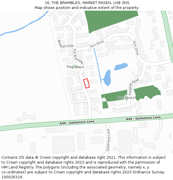 16, THE BRAMBLES, MARKET RASEN, LN8 3NS: Location map and indicative extent of plot