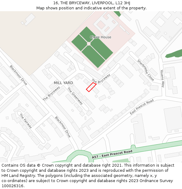 16, THE BRYCEWAY, LIVERPOOL, L12 3HJ: Location map and indicative extent of plot