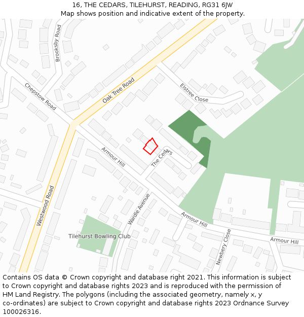 16, THE CEDARS, TILEHURST, READING, RG31 6JW: Location map and indicative extent of plot