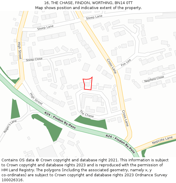 16, THE CHASE, FINDON, WORTHING, BN14 0TT: Location map and indicative extent of plot