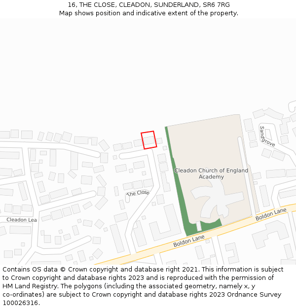 16, THE CLOSE, CLEADON, SUNDERLAND, SR6 7RG: Location map and indicative extent of plot