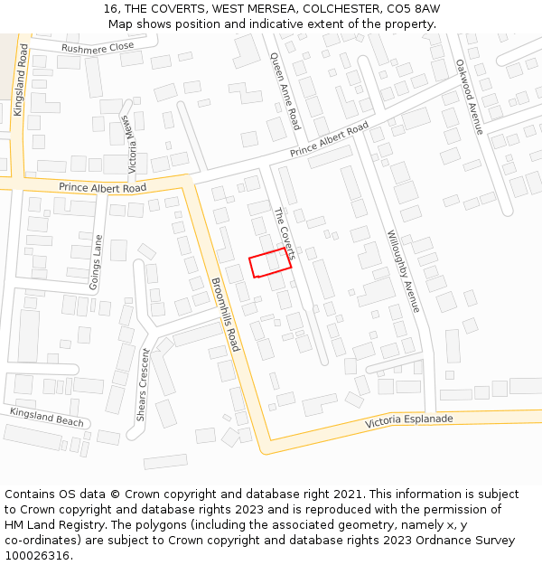 16, THE COVERTS, WEST MERSEA, COLCHESTER, CO5 8AW: Location map and indicative extent of plot