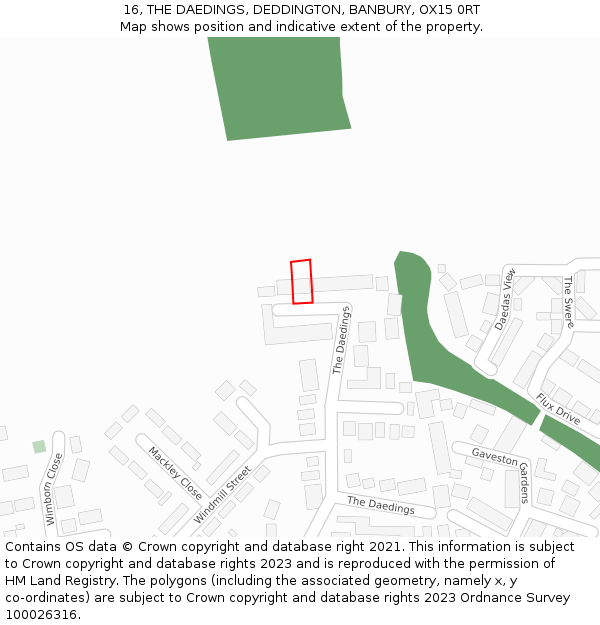 16, THE DAEDINGS, DEDDINGTON, BANBURY, OX15 0RT: Location map and indicative extent of plot