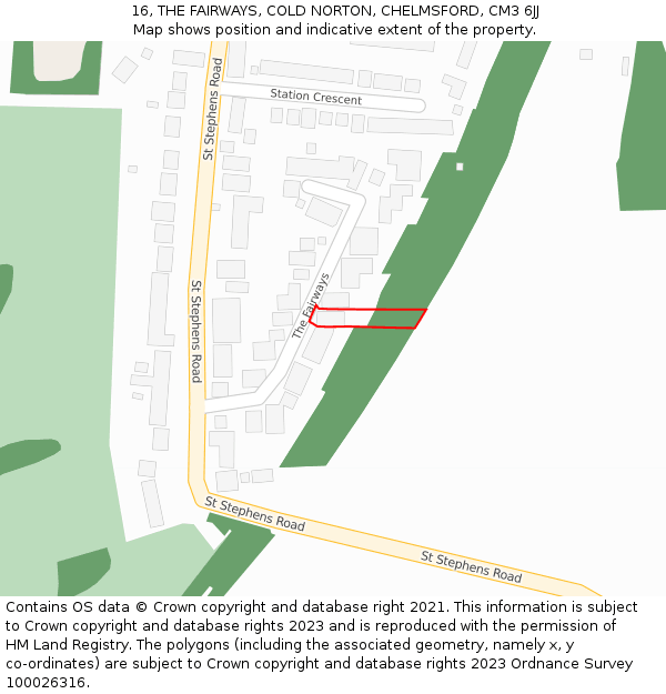 16, THE FAIRWAYS, COLD NORTON, CHELMSFORD, CM3 6JJ: Location map and indicative extent of plot