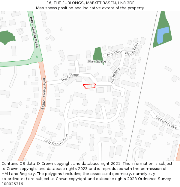 16, THE FURLONGS, MARKET RASEN, LN8 3DF: Location map and indicative extent of plot