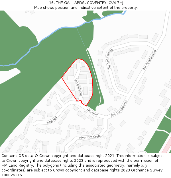 16, THE GALLIARDS, COVENTRY, CV4 7HJ: Location map and indicative extent of plot
