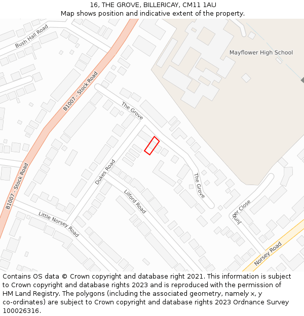 16, THE GROVE, BILLERICAY, CM11 1AU: Location map and indicative extent of plot