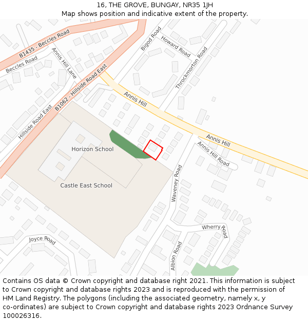 16, THE GROVE, BUNGAY, NR35 1JH: Location map and indicative extent of plot