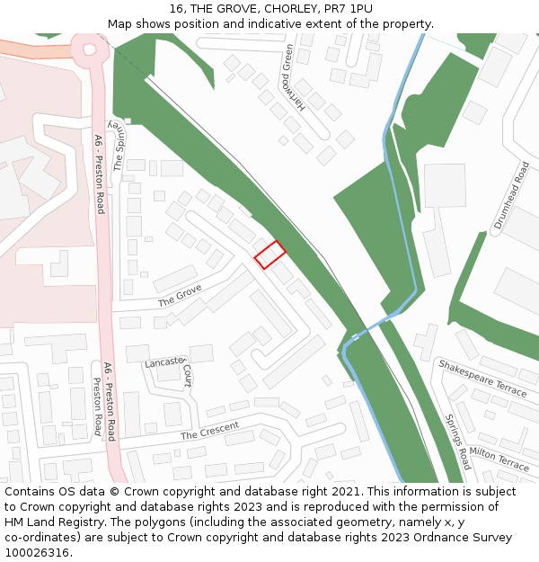 16, THE GROVE, CHORLEY, PR7 1PU: Location map and indicative extent of plot