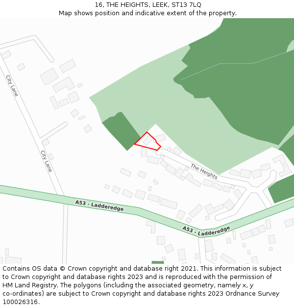 16, THE HEIGHTS, LEEK, ST13 7LQ: Location map and indicative extent of plot