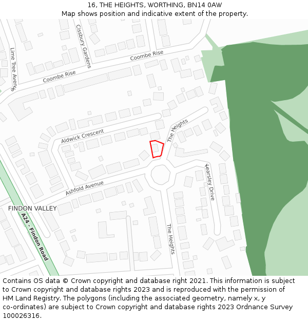 16, THE HEIGHTS, WORTHING, BN14 0AW: Location map and indicative extent of plot