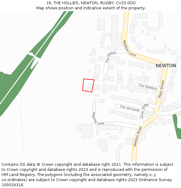 16, THE HOLLIES, NEWTON, RUGBY, CV23 0DD: Location map and indicative extent of plot