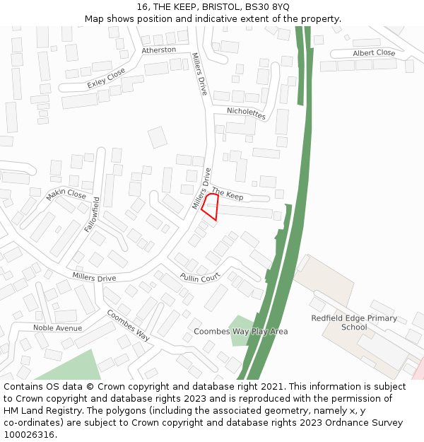 16, THE KEEP, BRISTOL, BS30 8YQ: Location map and indicative extent of plot